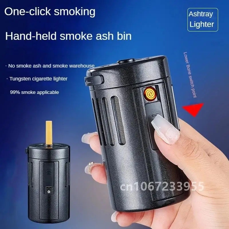 Creative Ashtray Multifunctional Cigarette Lighter USB Tungsten Lighter With Ashtray Portable Car Office Lazy Man Cigarette Cove