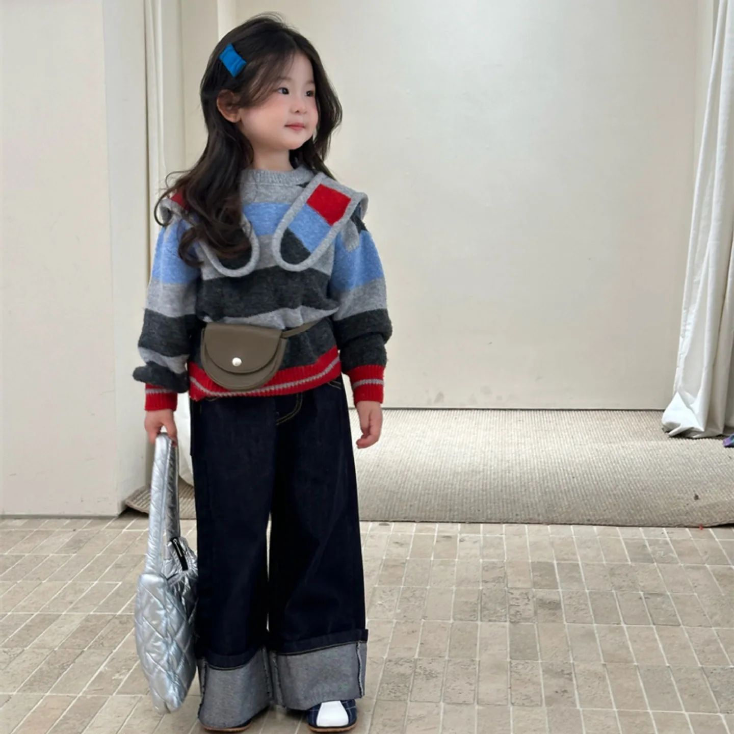 

Children Clothes Kids Casual Sweater New Autumn and Winter 2025 Korean Style Hooded Striped Sweater Loose Kids Casual Top