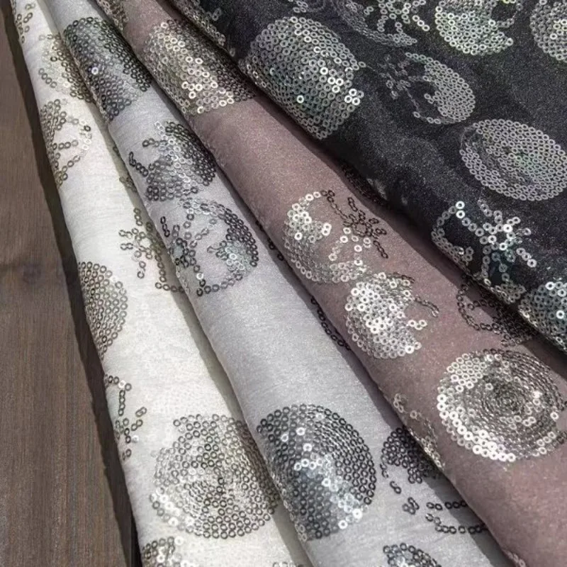 Embroidered Tulle Lace Fabric Soft Sheer Drapey Lightweight Sequin Beaded Starry Moon Lolita Kids Dress DIY Sewing Accessories