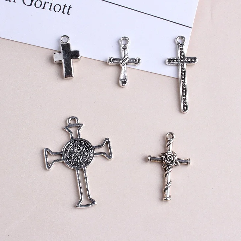 

10pcs Alloy crucifix Charms Antique Silver Color Alloy Pendants for make Necklace Bracelet DIY Jewelry Accessories Wholesale