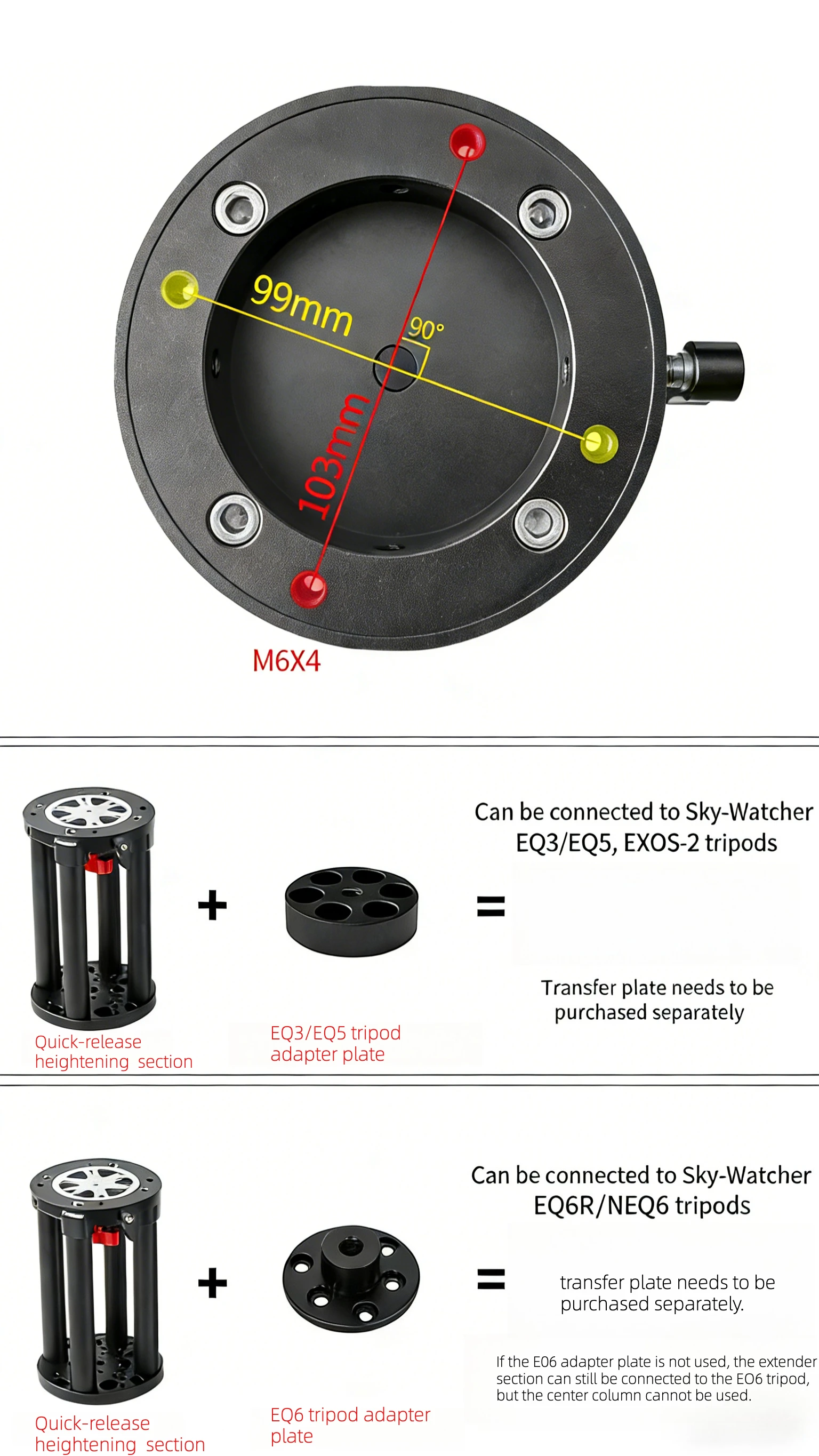 1 Stück Schnellverschluss-Verlängerungsstück 200mm/250mm/300mm Verlängerungsstange mit Anti-Kolbenstich-Schutz für Sky-Watcher WAVE Äquatoriale Montierung – Detail 7