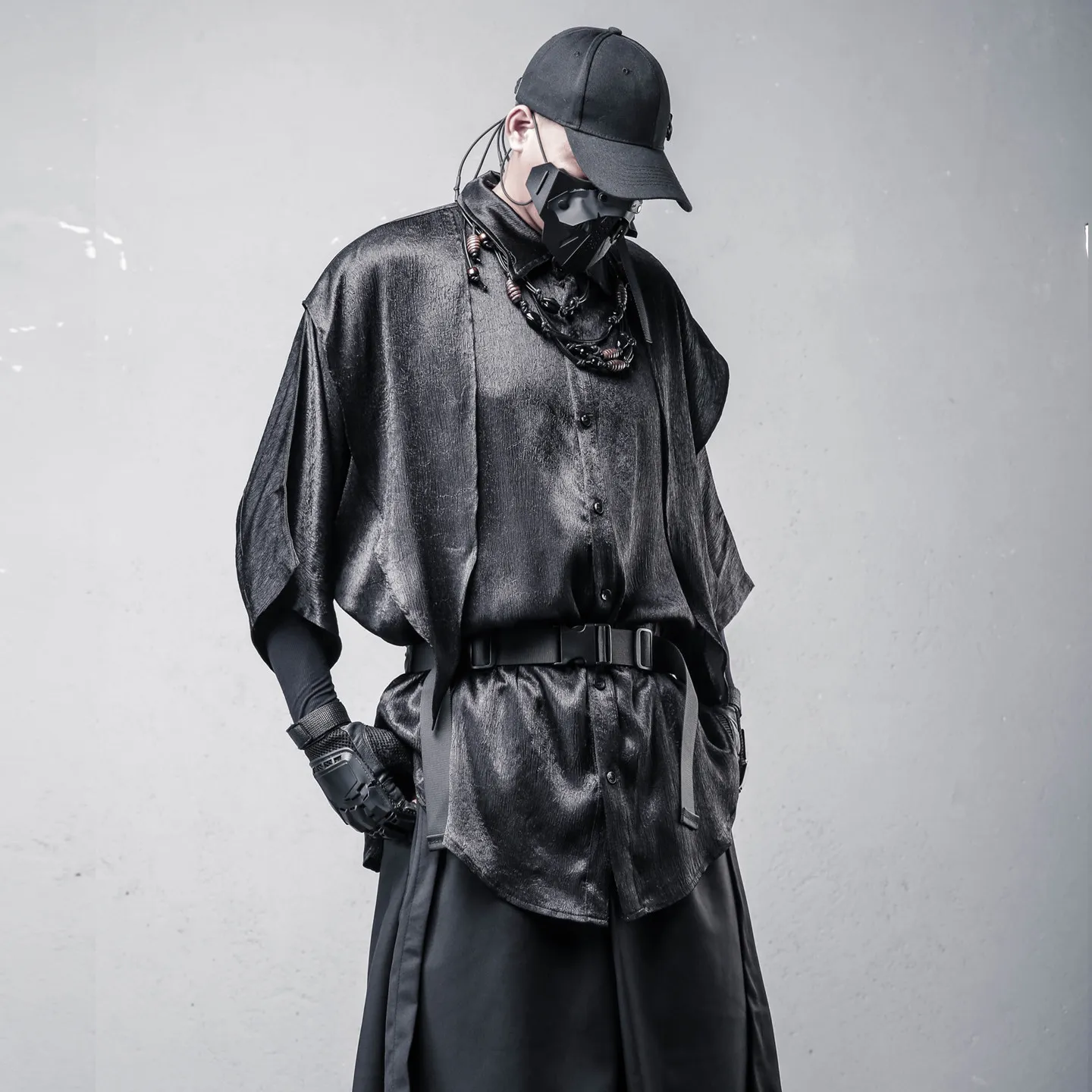 Wind Deconstruction Fake Two-Piece Design Half Sleeve Shirt Summer Thin Dark Style Ruffle Handsome Retro Loose Ribbon Shirt