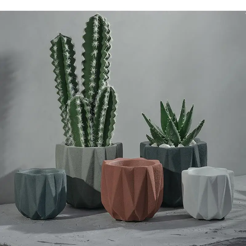 Cement Flowerpot Color Fold Lines Flower Vase Arrangement Accessories Desktop Ornaments Modern Home Decoration Vases