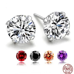 925 Sterling Silver 3MM-7mm Clear/ Purple/Black Cubic Zirconia Stud Earrings For Children Girls Women Men,s925 Silver Jewelry