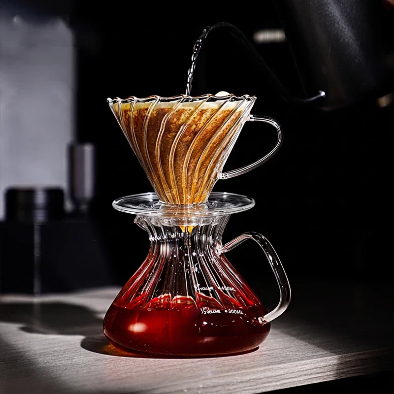 Glass Pour Over Coffee Set Glass Filter Cup with Handle Glass Coffee Share Pot Hand Drip Coffee Brewer Kit for Home Cafe Barista