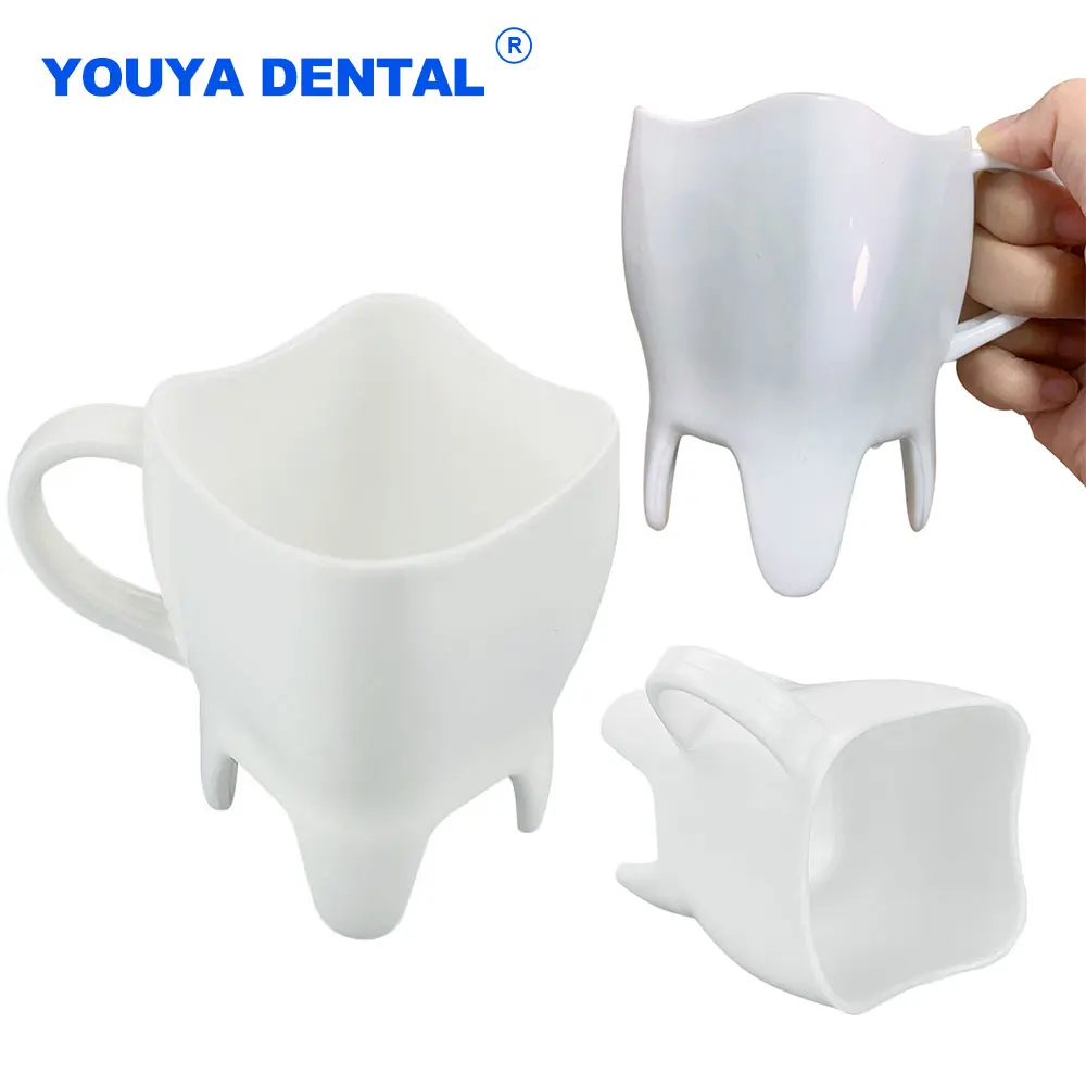 Portable Cute Dental Tooth Shaped Creative Plastic Cup Coffee Milk Mug With Handle Dentist Dentistry Clinic Gifts Water Cups