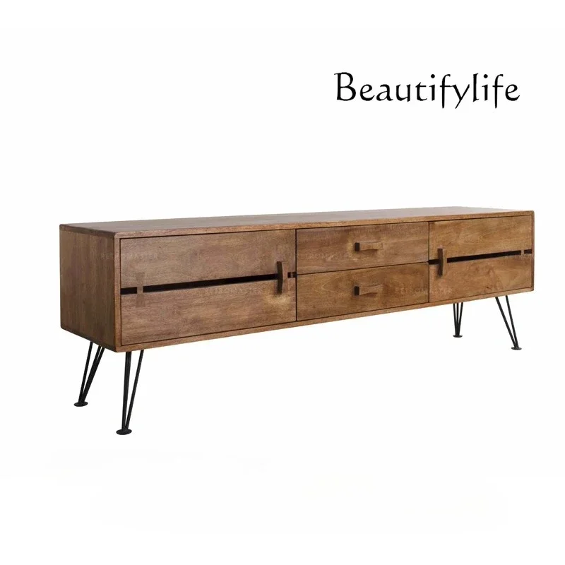 

yj9 Nordic light luxury simple log rubber wood living room rectangular TV cabinet strip cabinet