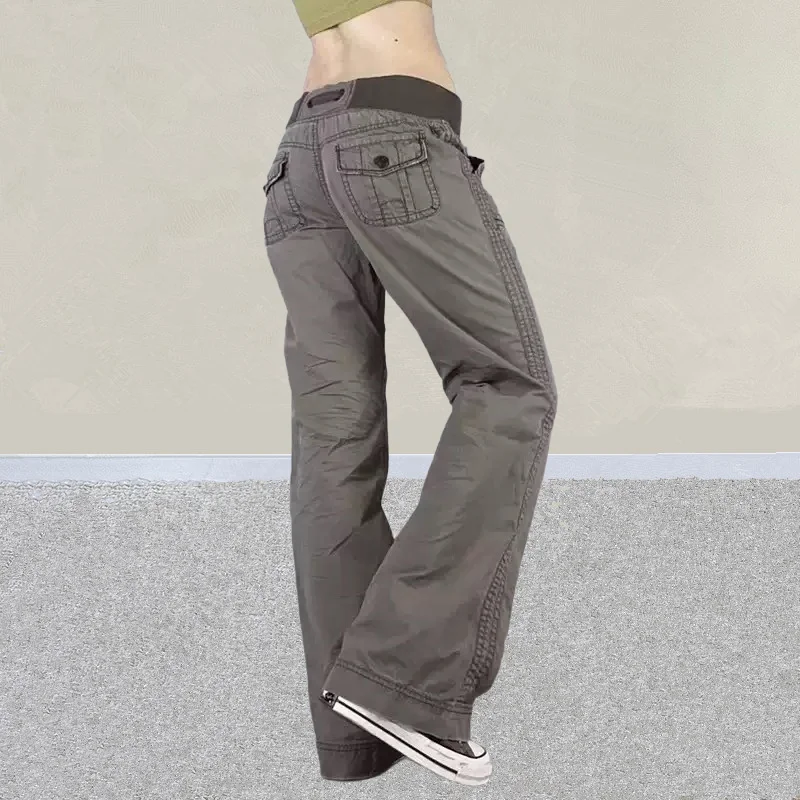 2025 américain rétro Y2K mode Patchwork taille basse gris Baggy jean Pantalon pour femmes vêtements gothique dame Pantalon Femme