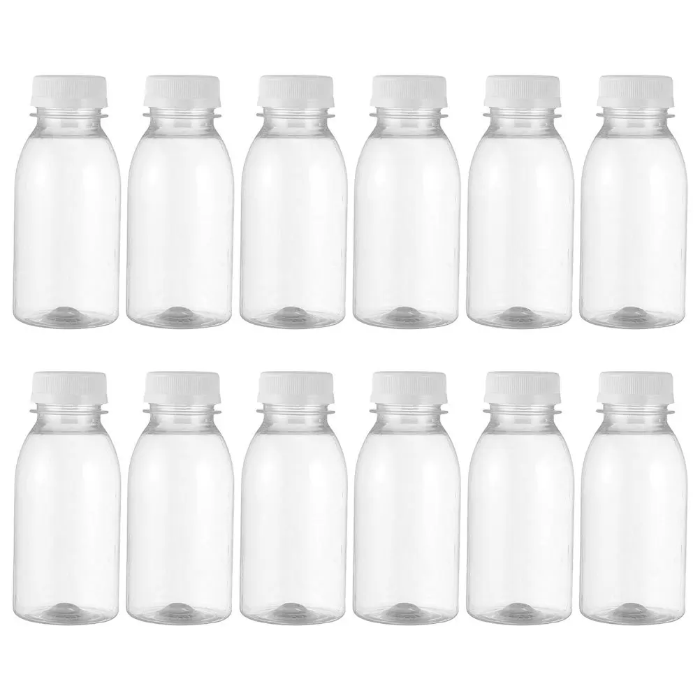 

12Pcs Juice Bottles with Caps Plastic Milk Containers Reusable Portable Clear Drink Bottles for Yogurt Cold Juice