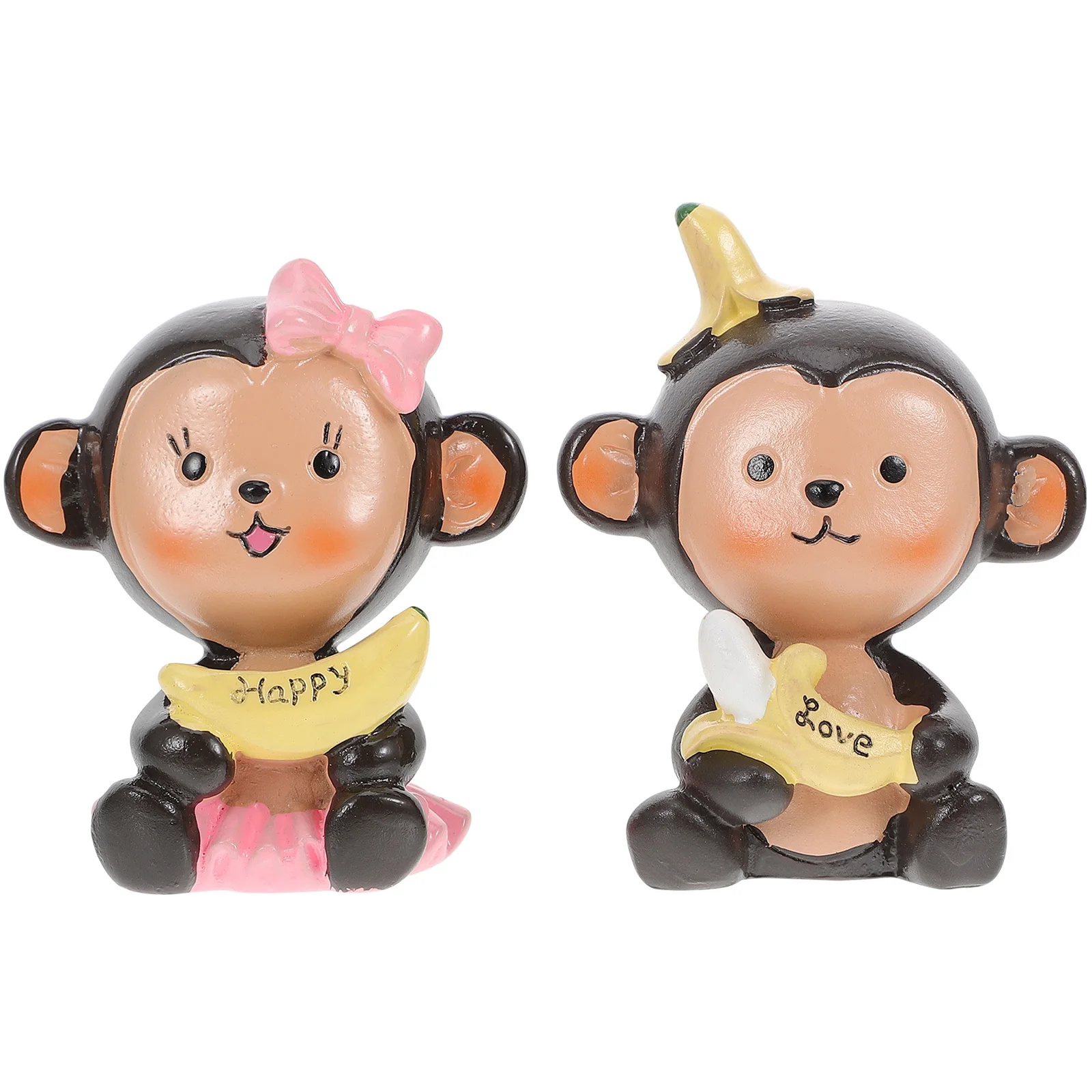 

2Pcs Banana Monkey Resin Ornaments Cute Couple Adornment for Garden Plant Home Cake Party Valentine's Day Decorative Monkeys