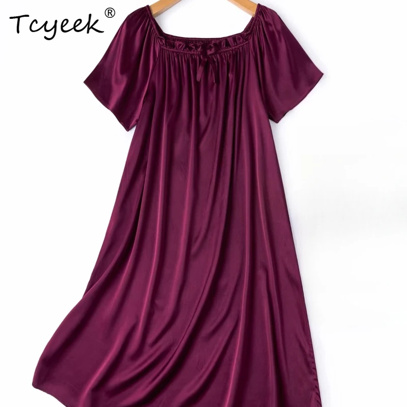 Tcyeek 92% Mulberry Silk Night Dress Women 21MM Silk Summer Sleepwear 2026 New Arrive Elegant Nighty for Ladies Pijama Feminino
