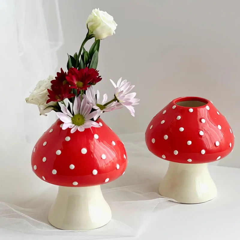 

Nordic Ceramic Mushroom Shaped Vase Ornaments Living Room Bedroom Flower Arrangement Container Christmas Background Decoration