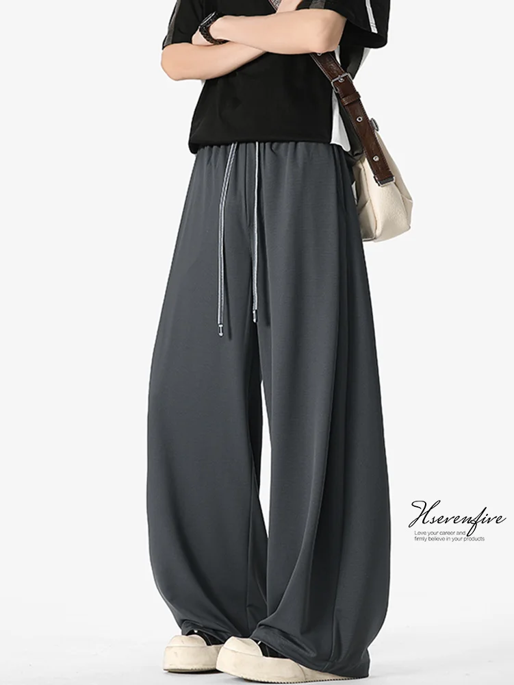 

Свободные повседневные длинные брюки American Sle для мужчин, удобные драпированные брюки из ледяного шелка, прямые брюки, молодежные летние брюки Energy Sle...