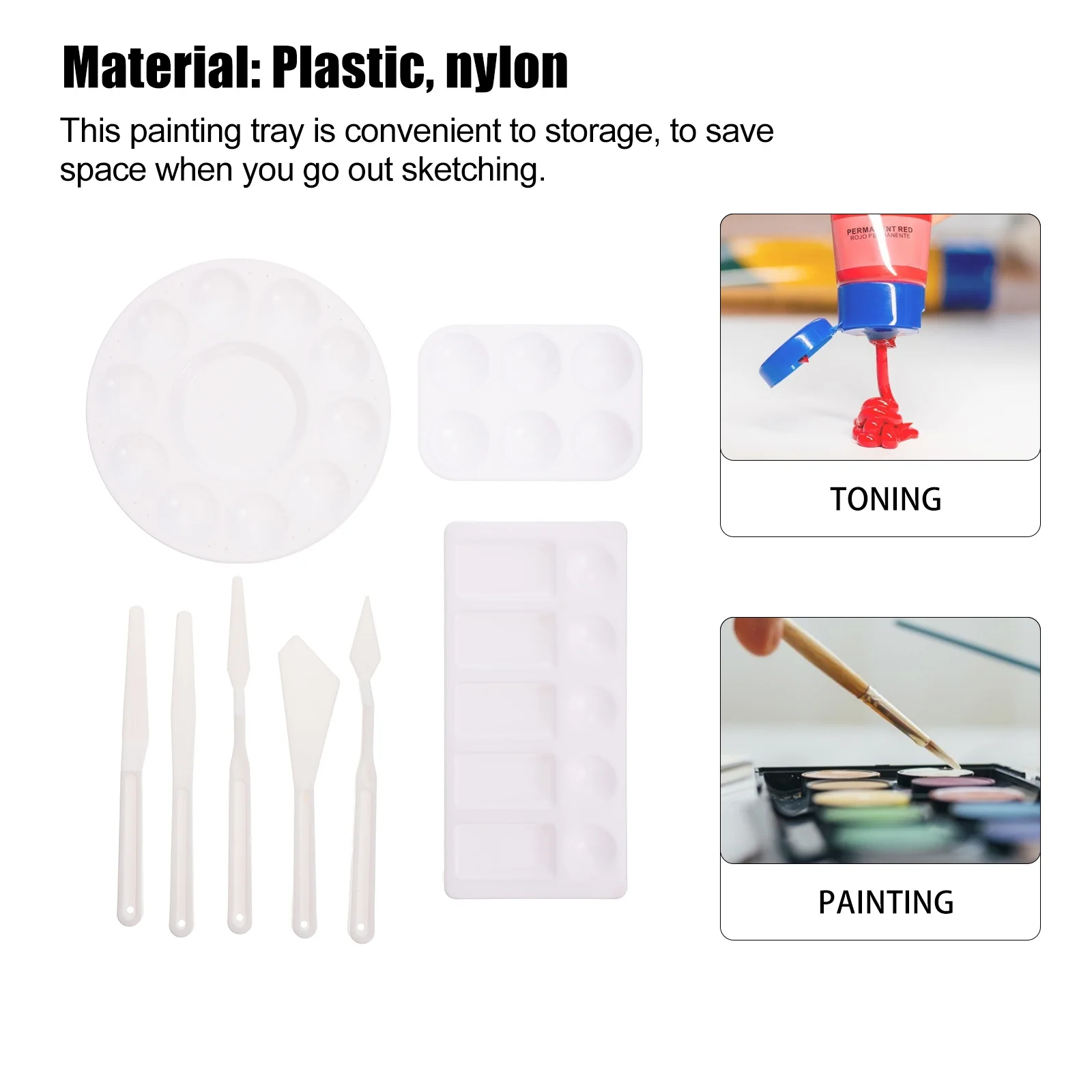 

1Set Color Mixing Tray Kit Premium Plastic Painting Scrapers for Artists Watercolor Pigment Trays Art Supplies