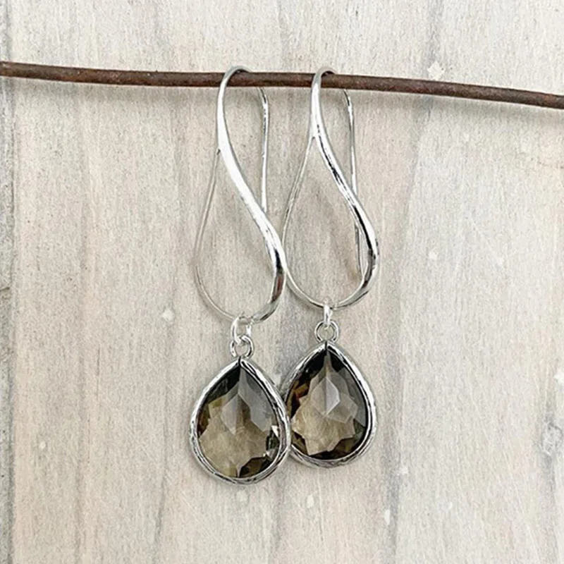 Fashion Water Drop Stones Zircon Earrings Exquisite Silver Color Pendientes Mujer Metal Dangle Earrings for Women Jewelry