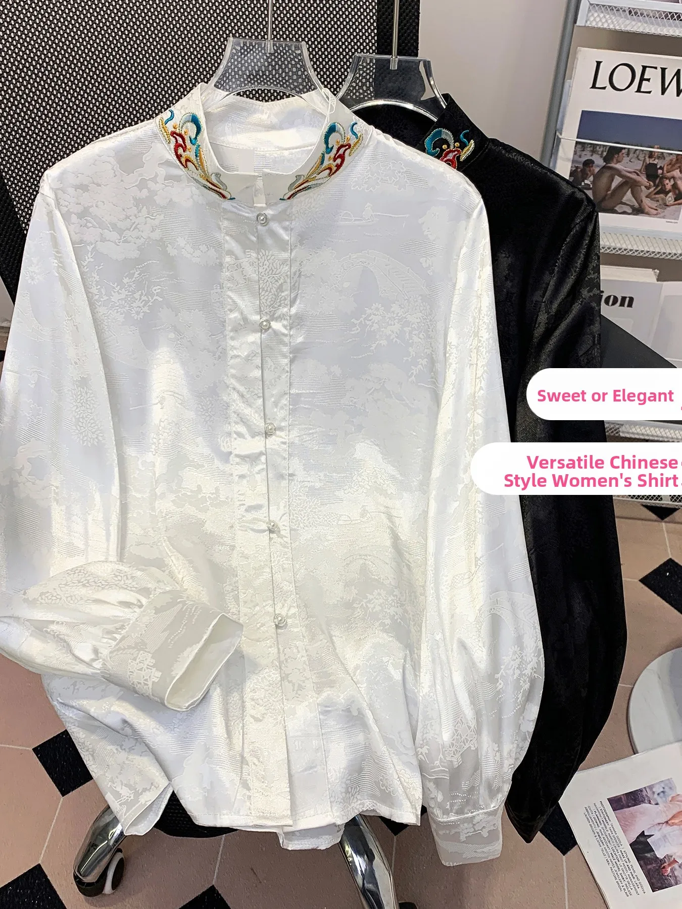 

Женская модная блузка с вышивкой в китайском стиле, воротником-стойкой, длинными рукавами и традиционными пуговицами, из полиэстера