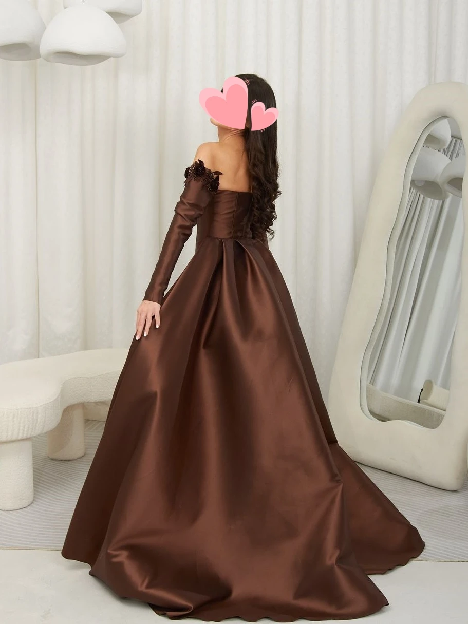 Oisslec Prom Dress Elegant Vintage Sweet Sexy Chocolate Brown Beads Boat Neck Formal Occasion Prom Dress Evening Party Gowns