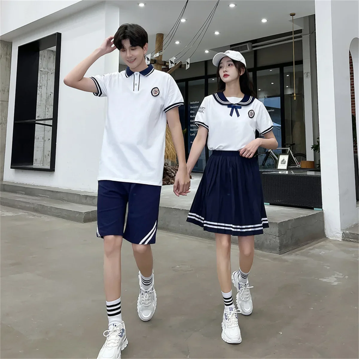 Graduation school uniform summer short sleeved T-shirt set for primary and secondary school students, British college style, Kor