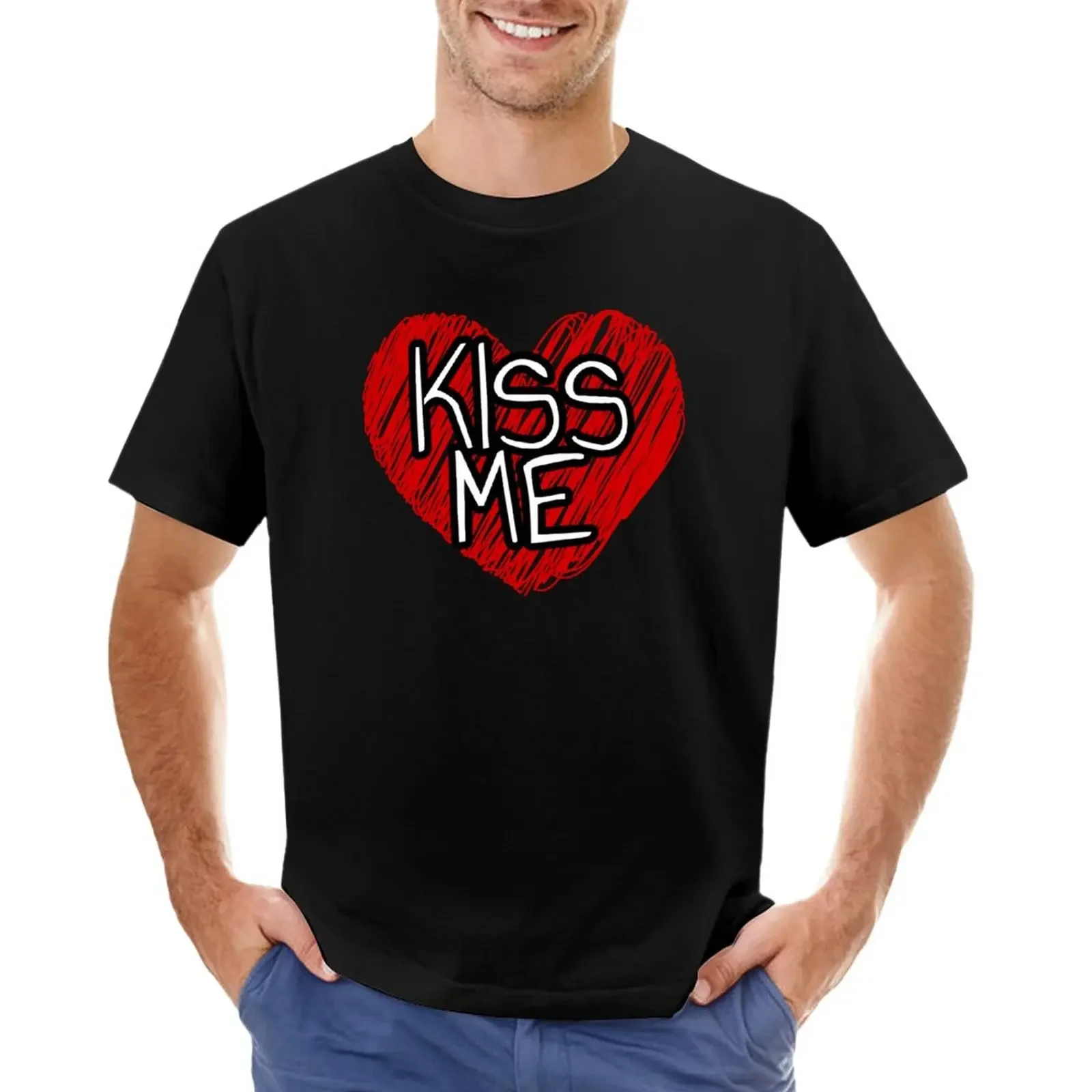 Kiss Me Scribble Grunge Heart T-Shirt kawaii clothes heavyweights oversizeds Short sleeve tee men