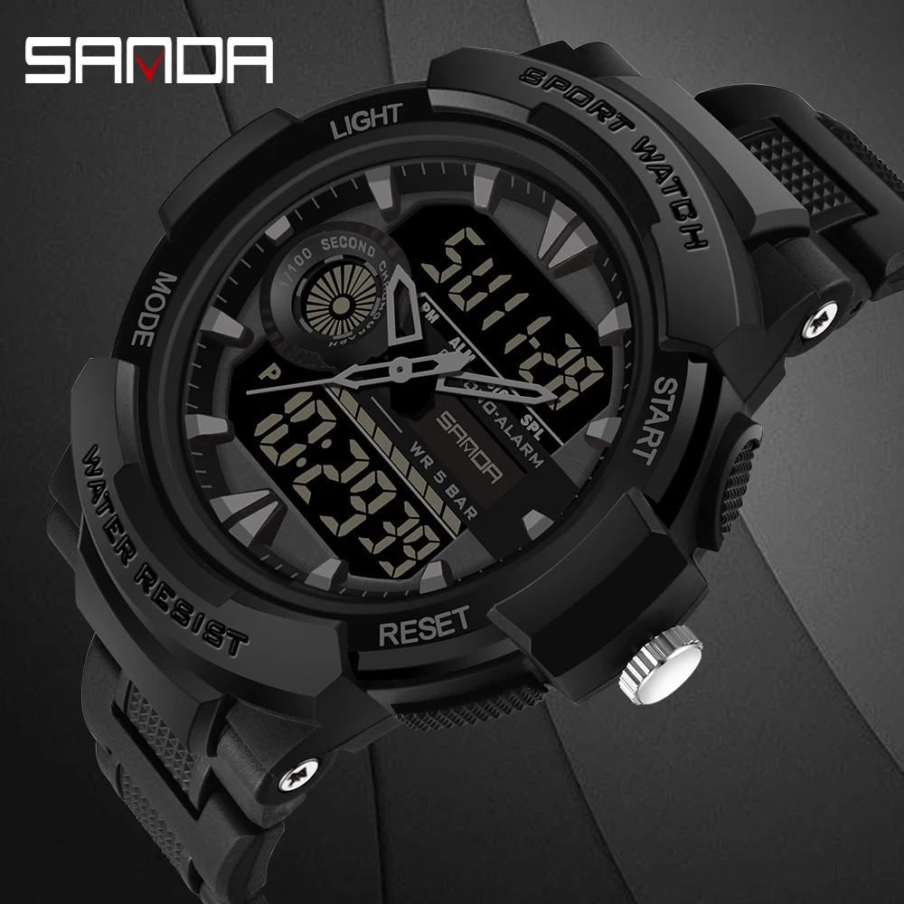 SANDA-reloj deportivo de cuarzo para hombre, cronógrafo Digital luminoso de 5 bares, resistente al agua, con pantalla Dual, 6002