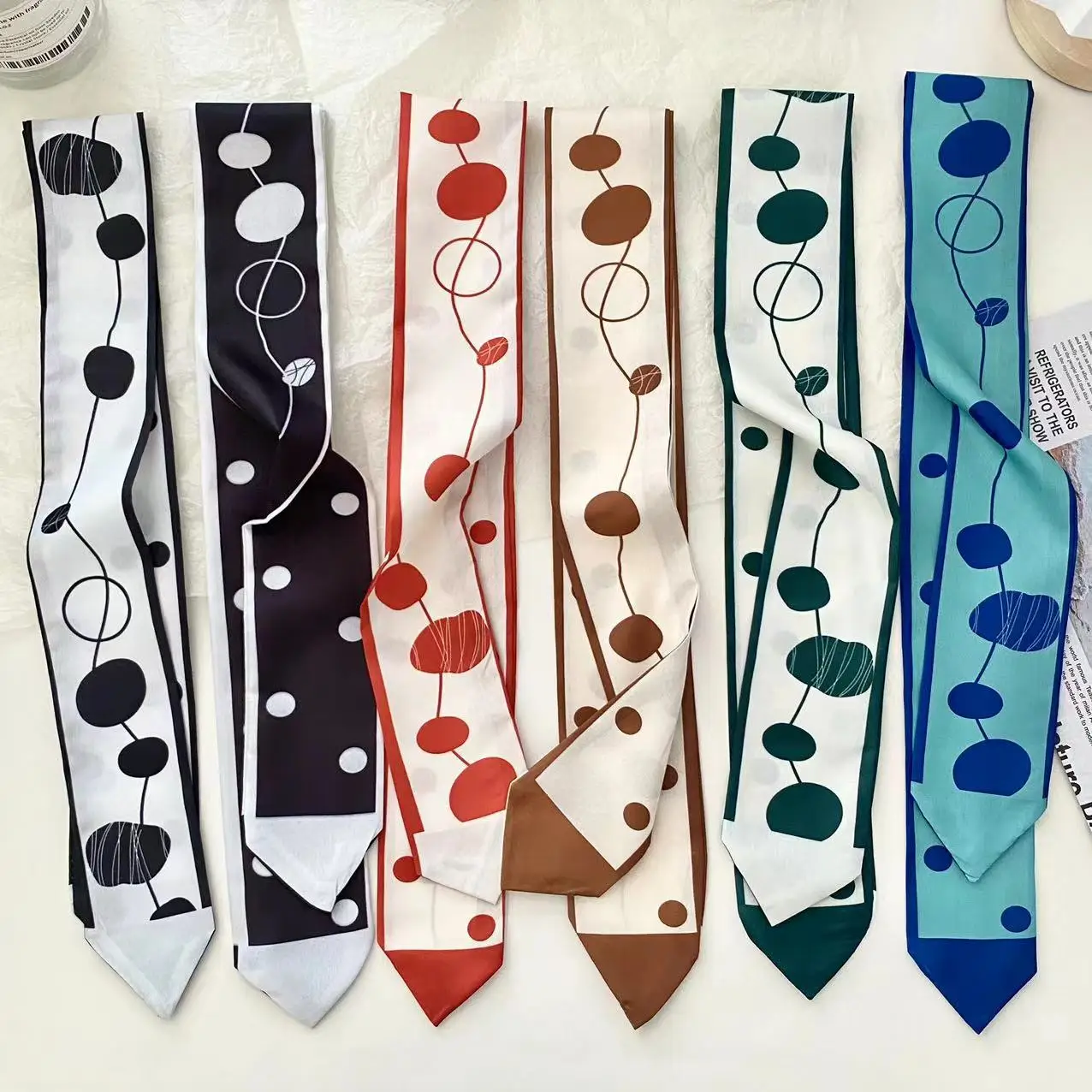 

New polka dot braided hair tie bag bow silk scarf