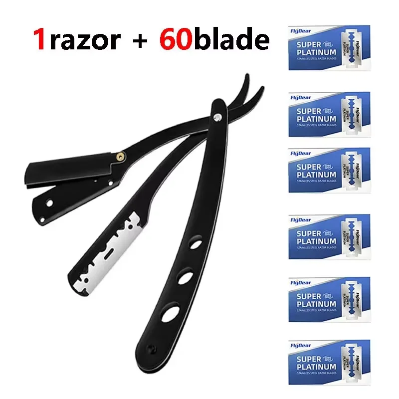 شفرة حلاقة من الفولاذ المقاوم للصدأ للرجال، ماكينة حلاقة يدوية كلاسيكية للحلاقة الرطبة، شفرة حلاقة سوداء قابلة للاستبدال #1