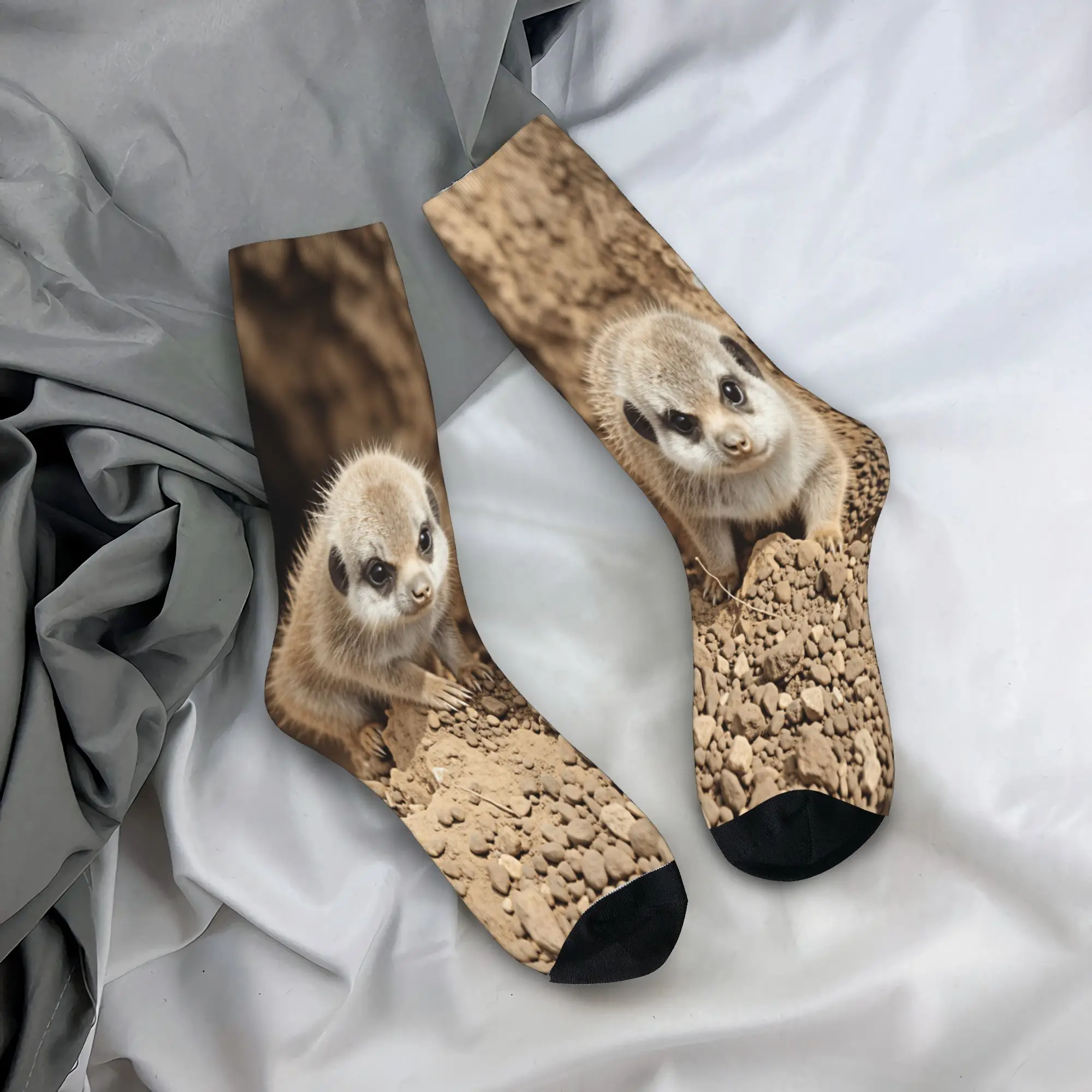 Two Baby Meerkats Stockings Men  Socks Breathable Funny Socks Autumn Cycling Anti Skid Design Socks Gift