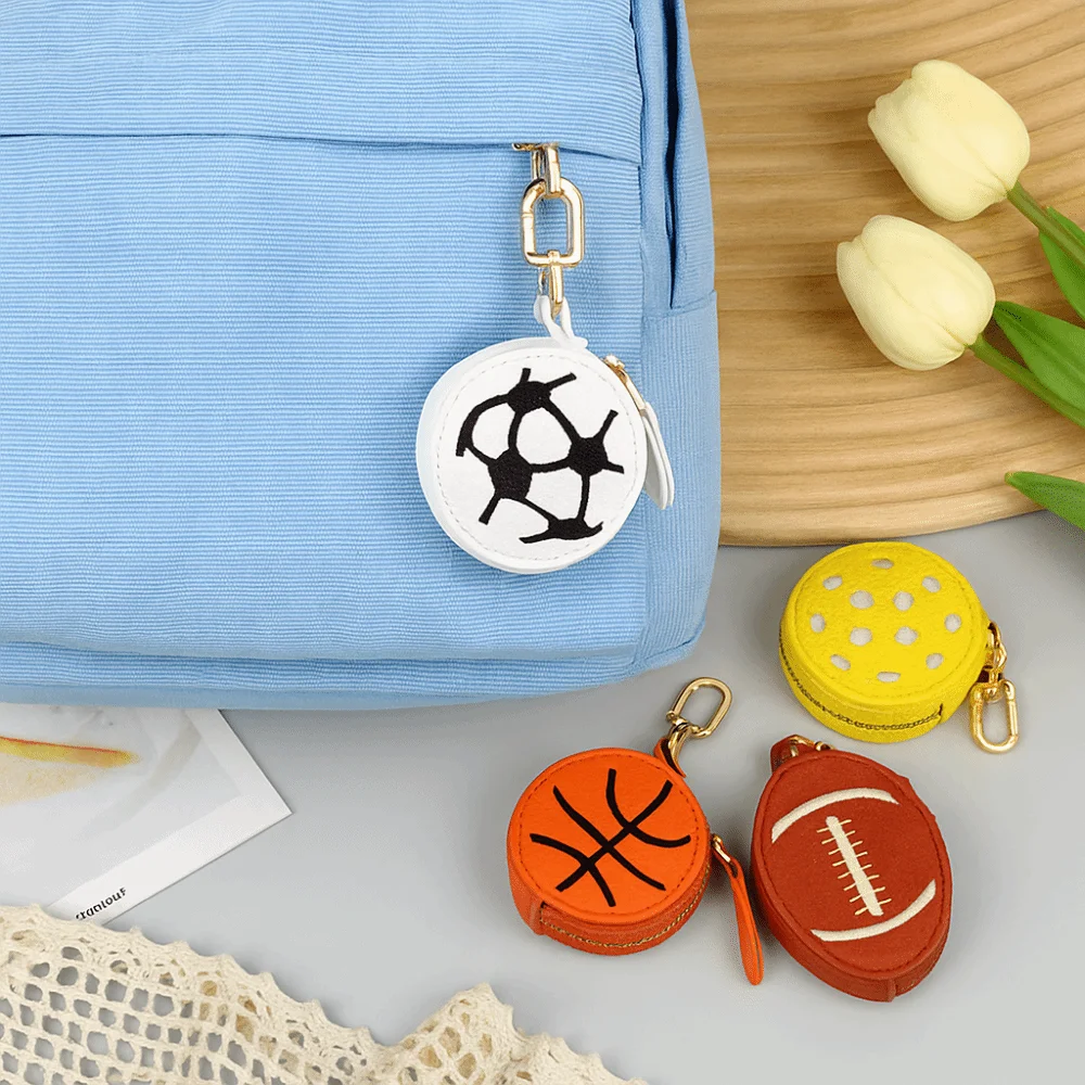 مضحك بو الجلود البسيطة عملة حقيبة كرة القدم كرة السلة سماعة حقيبة التخزين الرجبي الإبداعية المفاتيح محفظة نسائية للعملات المعدنية على ظهره الديكور #2