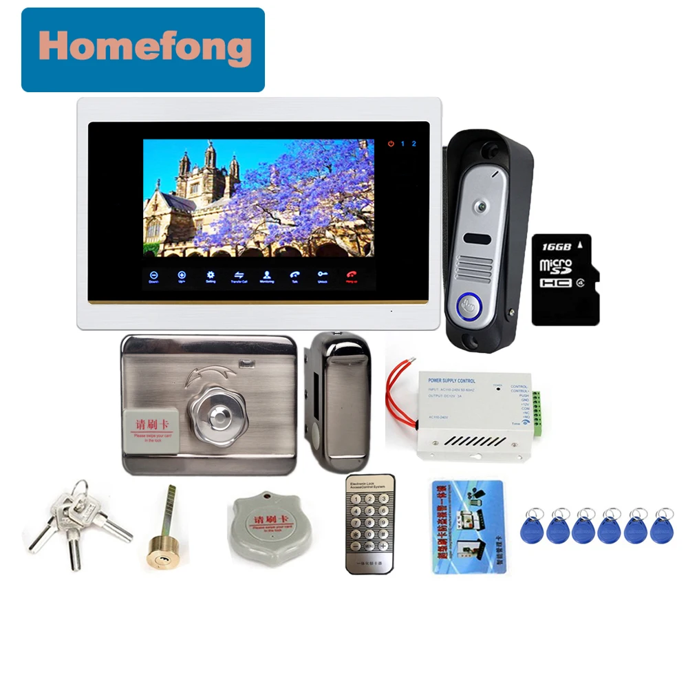 Homefong 7 Inch Video Intercom Electronic Door Lock Exit Touch Button Home Intercom Video Door Phone Doorbell with Camera Record