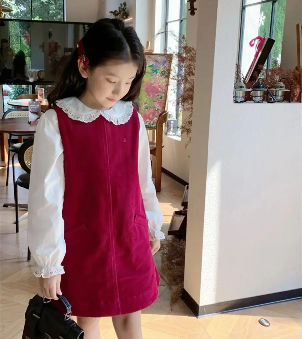 

spring baby clothes girls girls' French corduroy vest dress sleeveless red dress birthday dress teen girl clothes