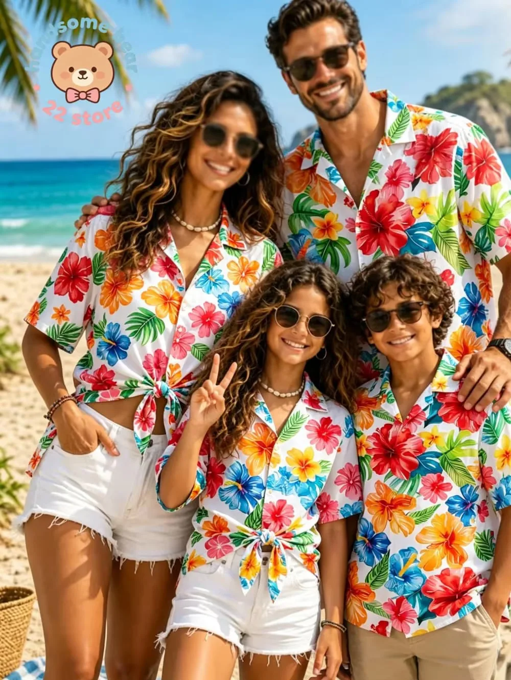 Summer Men's Family Wear Beach Hawaiian Shirt Tropical Summer Style Sandcastle Palm Tree Print Shirt Vacation Gift Child T-Shirt