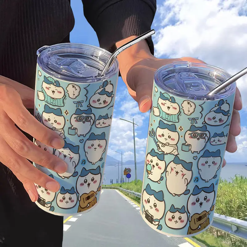 

Kawaii Miniso Chiikawa Water Cup Hachiware Usagi Cute Anime High Appearance Stainless Steel Insulation Cup Office Straw WaterCup