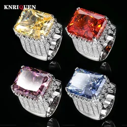 New Vintage 15*20MM Ruby Pink Quartz Aquamarine topaz Rings for Women Cocktail Party Fine Jewelry Accessories Anniversary Gift