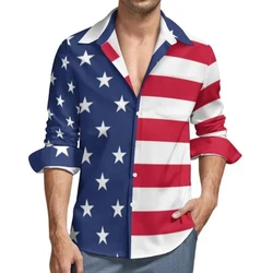 3D printed United States Star Flag Striped Long Sleeve Men's Shirt Mens Casual Fashion Autumn Top Loose Men's Vintage Shirt