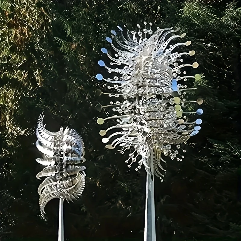 Unique Magic Metal Windmill，3DWind Power Sculpture，Wind Catcher Metal Outdoor Terrace Decoration（1Pieces-Silver）