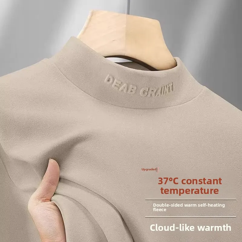 قميص رجالي بأكمام طويلة للخريف والشتاء مبطن بالصوف من الجانبين، ياقة دافئة، ملابس عمل ضيقة، طبقة أساسية بأسلوب عصري #3