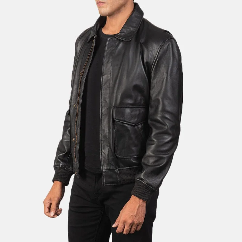 Men's Black Leather Bomber Jacket Men's Pilot Jacket Fashionable Trend