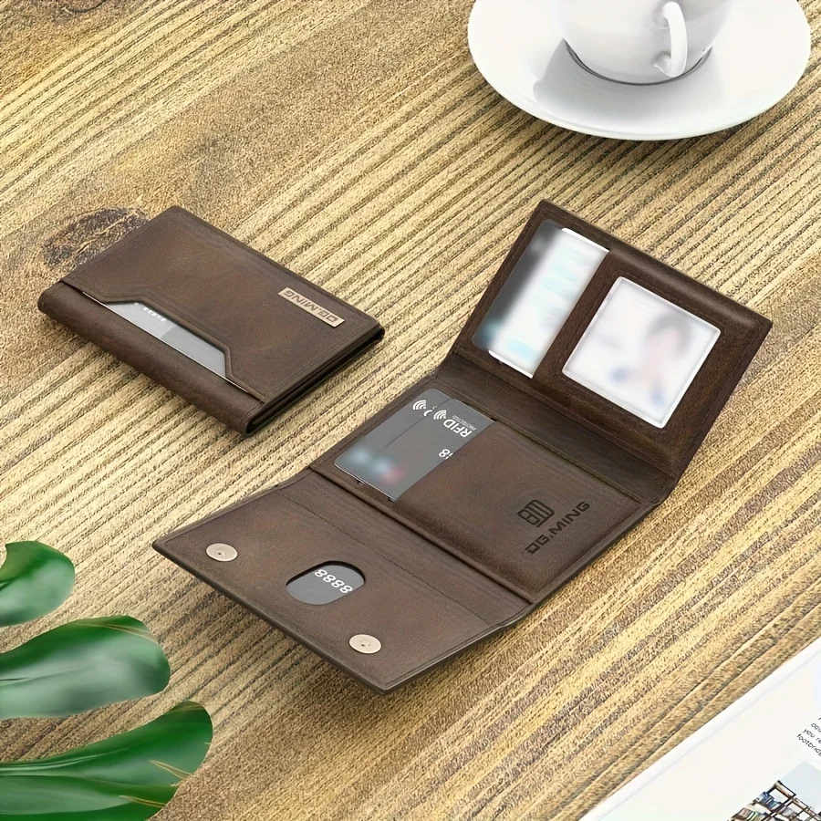 1pc Men's RFID Blocking Business Card Holder, Large Capacity Multiple Card Slots Wallet With Transparent Pocket, Three-fold