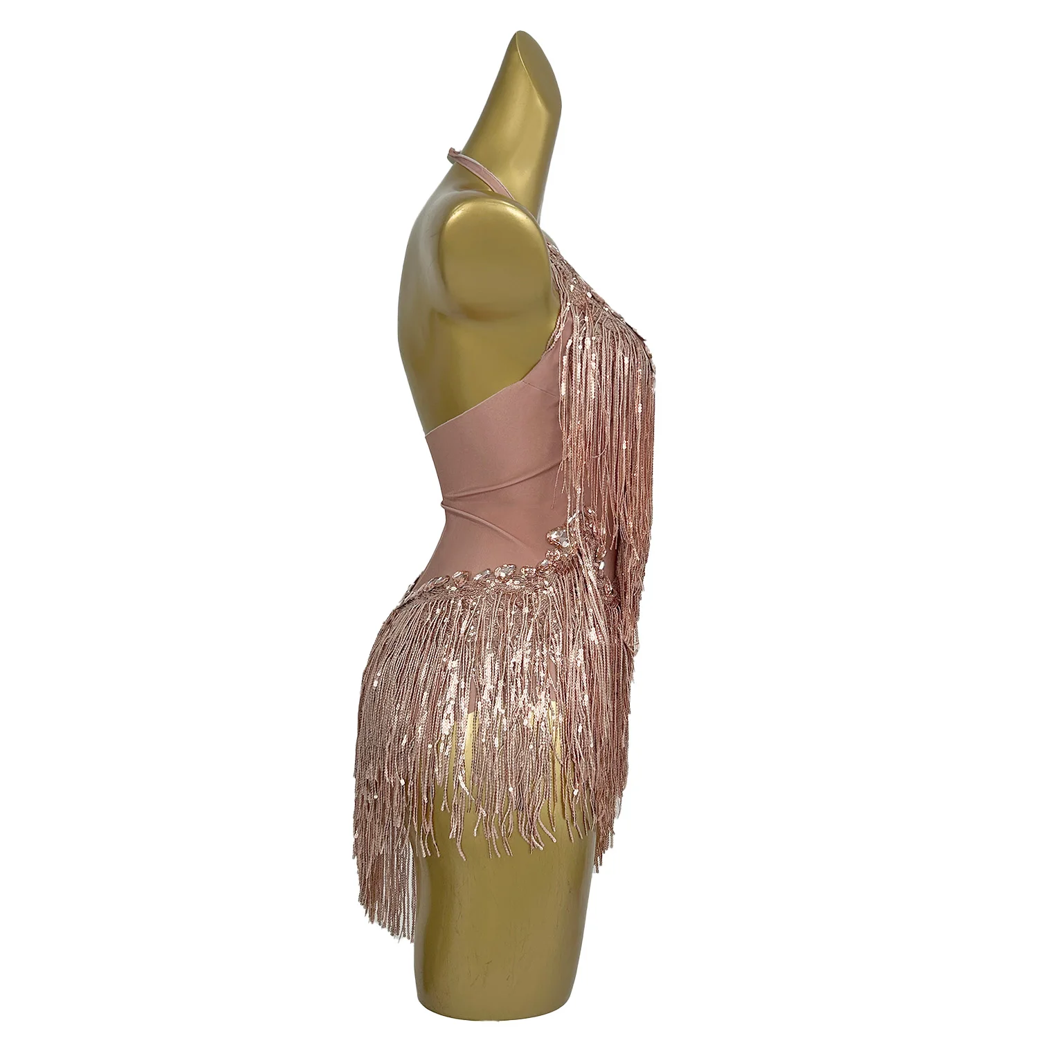 Shuye Champagne Fringed Latin Dance Talent Performance Suit Female Group Backing Dance Leotard Nightclub Performance Jumpsuit