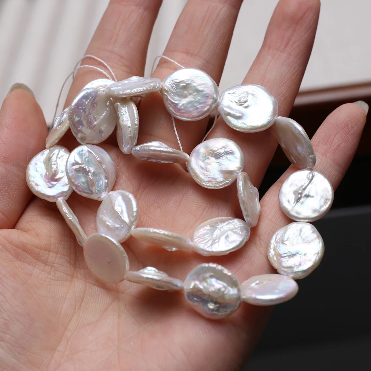 

15x16mm 4A Natural Freshwater White Round Buttons Baroque Pearl Bead Jewelry Make Gift DIY Necklace Bracelet Accessories Wedding