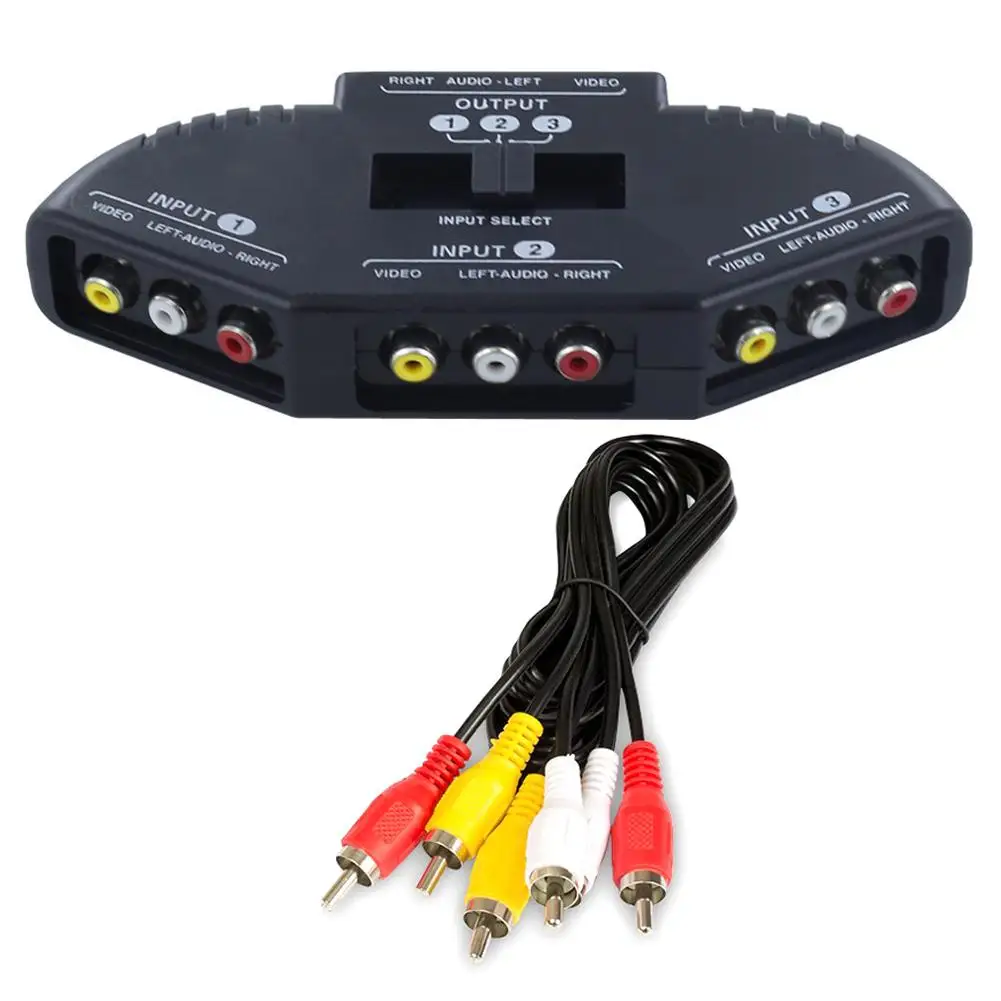 3-Way AV Switch RCA Switcher Distributor 3 in 1 Out Composite Video L/R Stereo Audio Selector Box for DVD STB Game Consoles