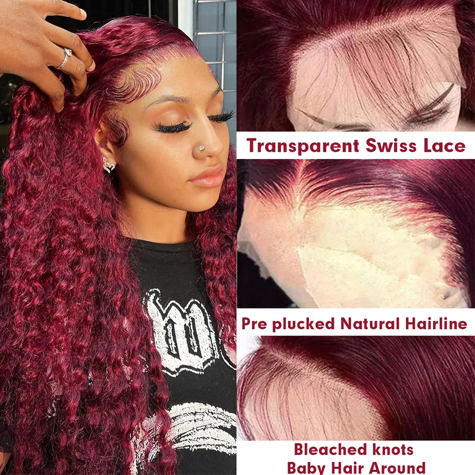 

Deep Wave Wig 99j Burgundy Lace Front Wig 13x4 13x6 Hd Lace Frontal Wig 30 Full Lace Wig Human Hair Pre Plucked Brazilian wigs