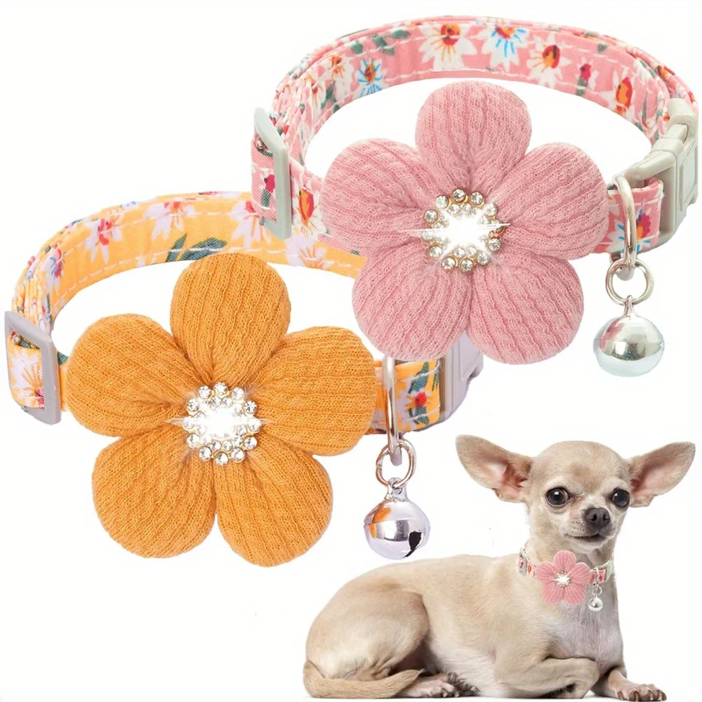 

Small Dog Collar with Flower, Puppy Collar for Girl Dog Collars for Small Dogs Cute Dog Collar with Bell, Adjustable Length