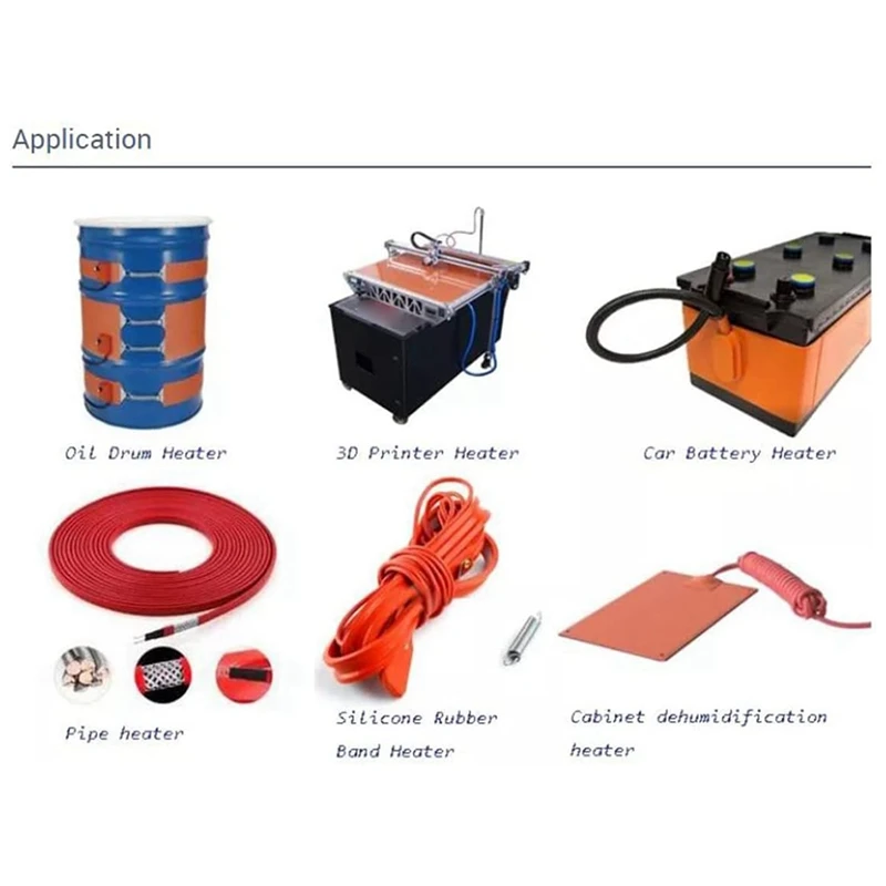 2 Piece Silicone Rubber Heating Pad Heating Baking Mats 12V 30W 200℃ Max (100X100mm)
