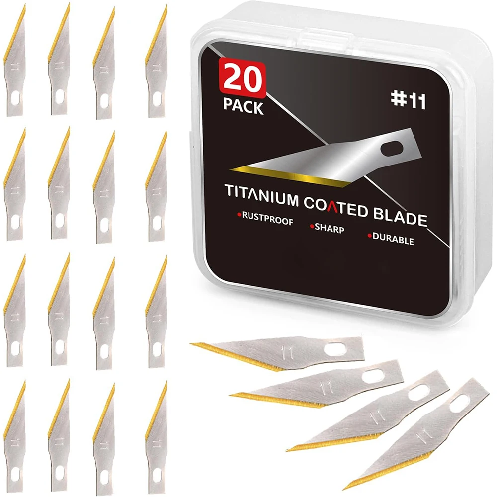 FOSHIO #11 Hobby Knife Blades Rust Resistant Oil / Titanium Coating Blade Refills Carbon Steel Replacement for Craft Film Cutter