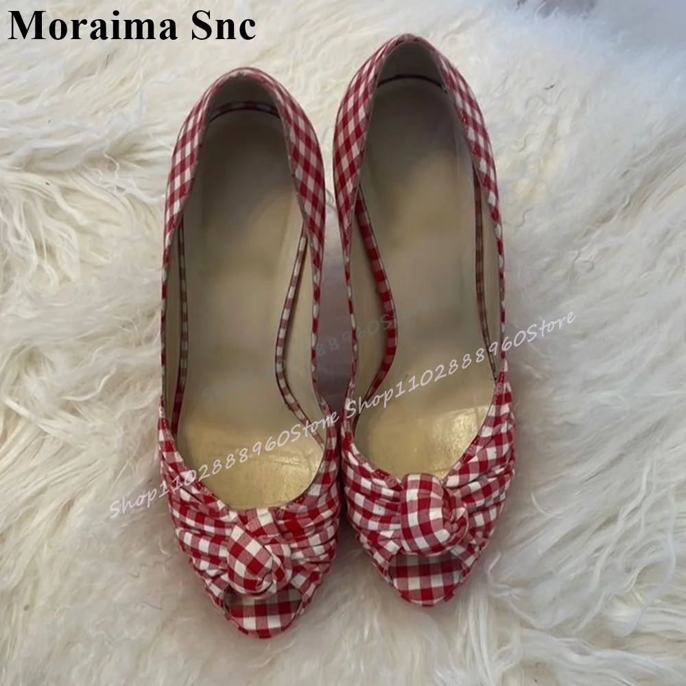 Zapatos de tacón alto finos con nudo de plataforma roja elegante Para Mujer, Zapatos sin cordones con punta abierta, Zapatos de moda Para Mujer 2025