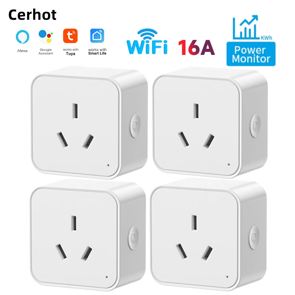 Cerhot 16a tuya wifi tomada inteligente au plug vida inteligente app casa alexa controle de voz monitoramento energia temporizador função tomada energia