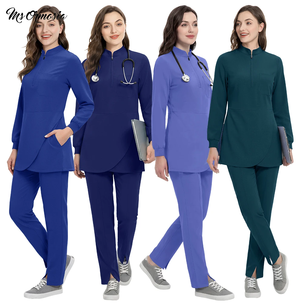 女性ナーススクラブジャケット-ストレートパンツ医療手術セット病院歯科クリニック作業服薬局ペットショップアウターウェアラボスーツ