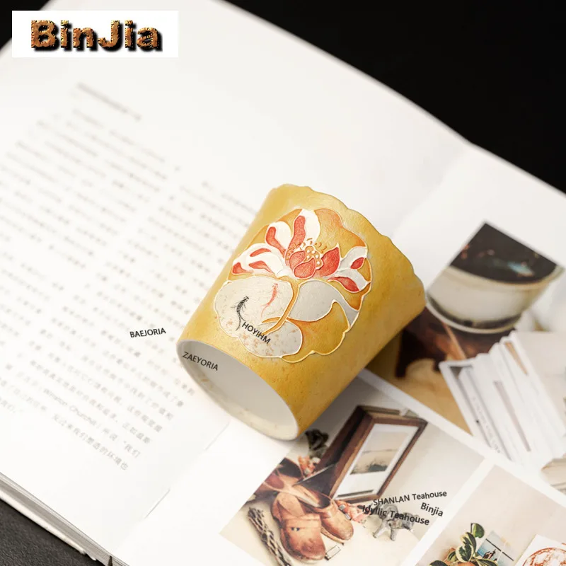 

180ml Hand-painted Ginkgo Teacup Handmade Tea Bowl Jug Tea-tasting Smelling Cup Jianzhan Master Cups Tea Items Accessories Craft