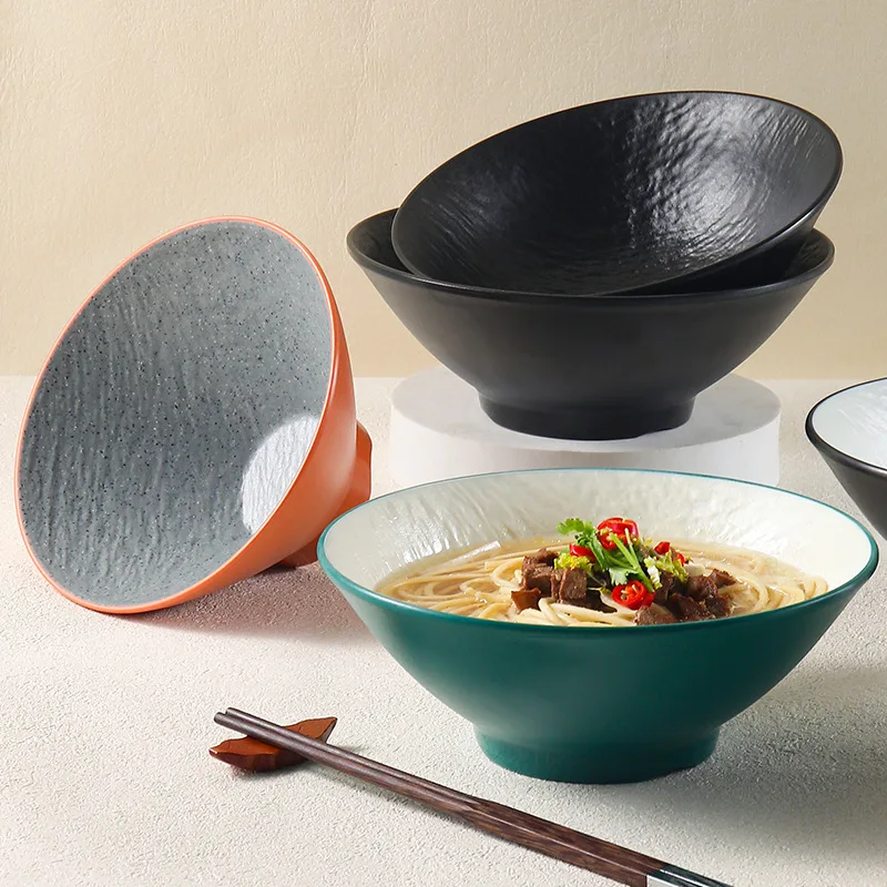 

Nordic Melamine Ramen Bowls Plastic Imitation Porcelain Noodle Soup Bowl Pretty Tableware Salad Noodles Rice Kitchen Hotel